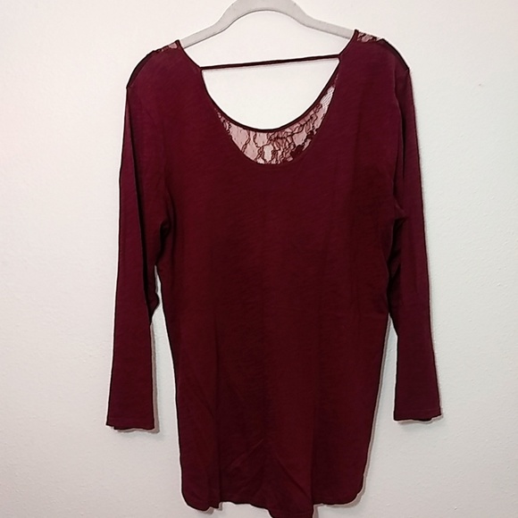 Lucky Brand Maroon Long Sleeve Lace Detail Shirt Medium - Picture 2 of 5